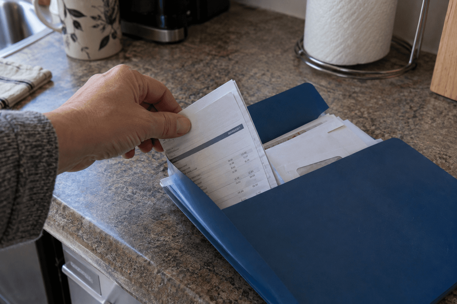 Un relevé bancaire retiré d'un dossier familial.
