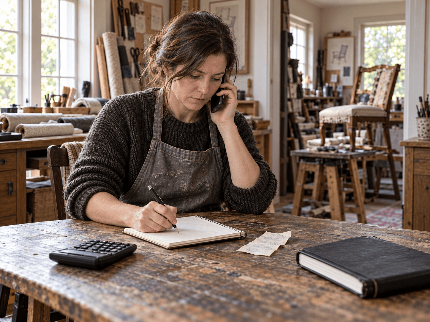 Camille calls her supplier and writes down details for a duplicate invoice.