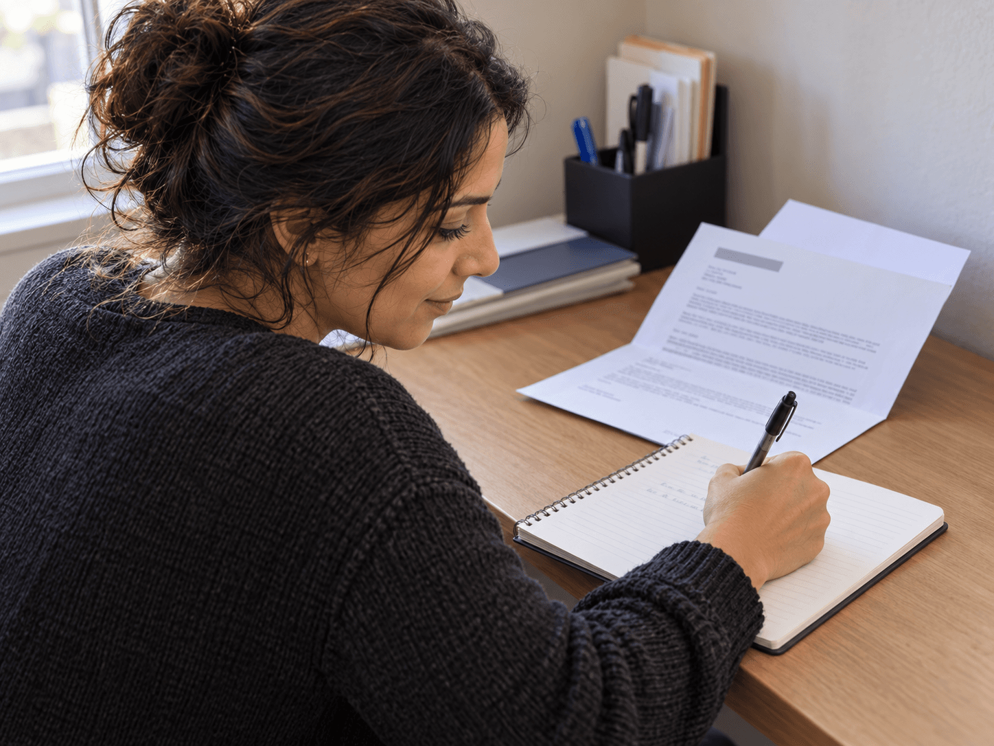 Farah writes down the periods to compare with her benefit notice.