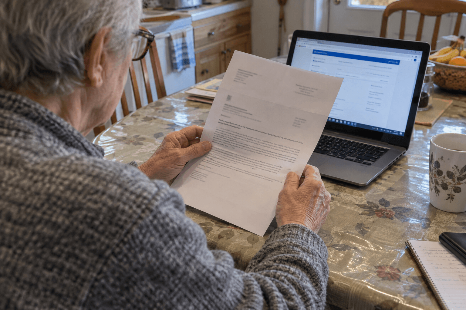Des coordonnées bancaires vérifiées près d'un ordinateur à la maison.